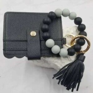 Silicone Key Ring Bracelets, Credit Card Holder Wallet with Silicone Bead Bangle